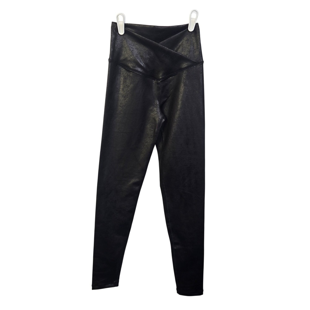 OFFLINE by Aerie Leggings Womens S Black Faux Leather Crackle Crossover Waist